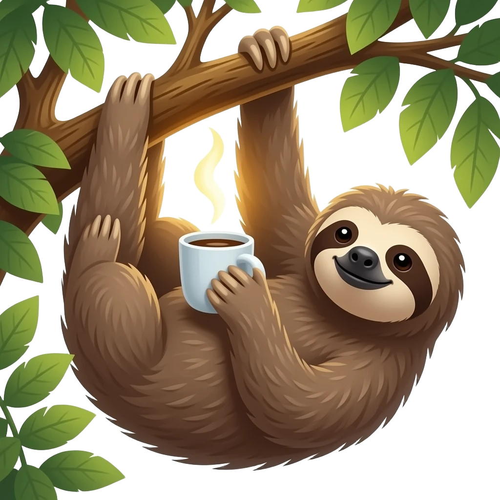 sloth tree morning coffee hanging sunrise jungle emoji