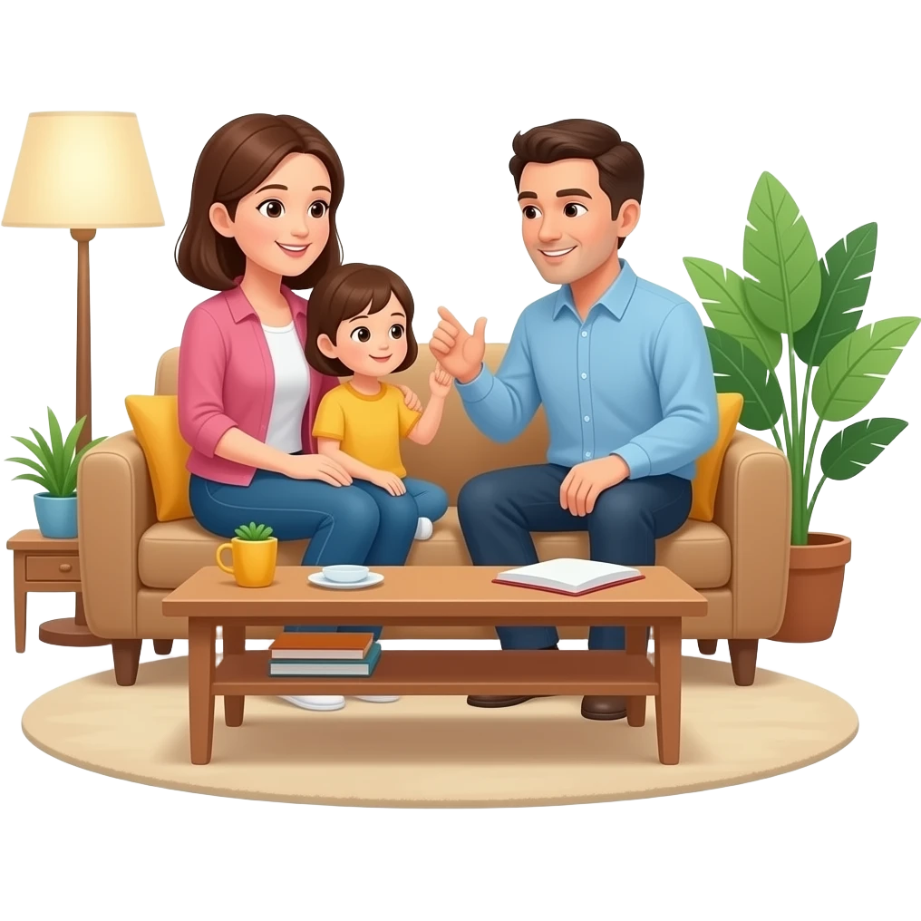 Parents talking to their children inside their home emoji