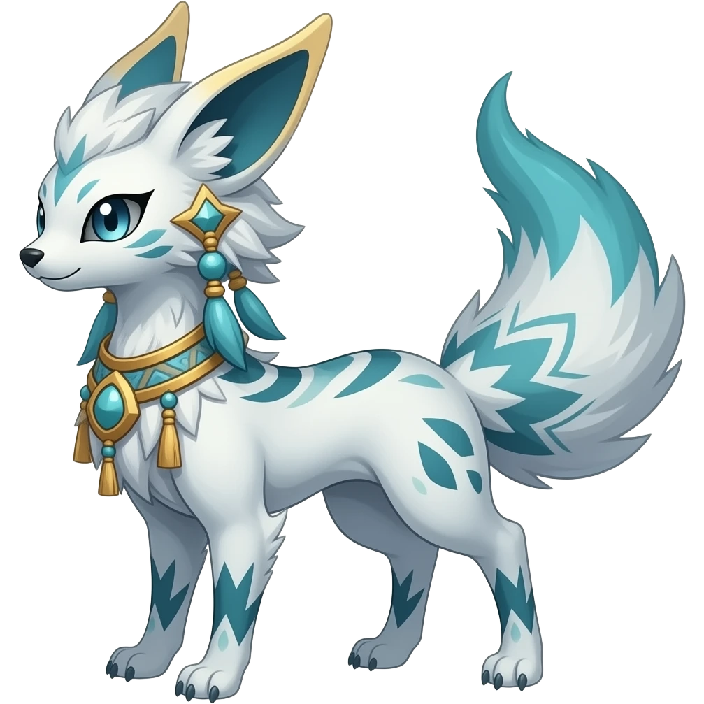 Slim tall elegant oriental feral tribal painted Asian Absol-Glaceon-Sylveon-fusion-hybrid-creature emoji