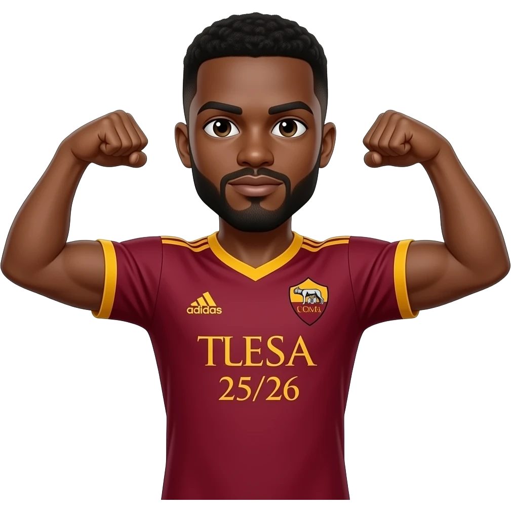 Black man with goatee double arm flex wearing Adidas As Roma 25/26 away jersey emoji