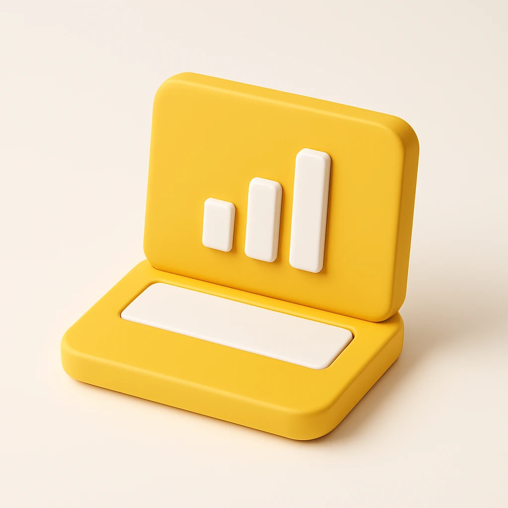 Isomorphic 3D Icon of Laptop, Half Yellow, Half Dark Gray, Animated, Matte,  white background. High Resolution. emoji