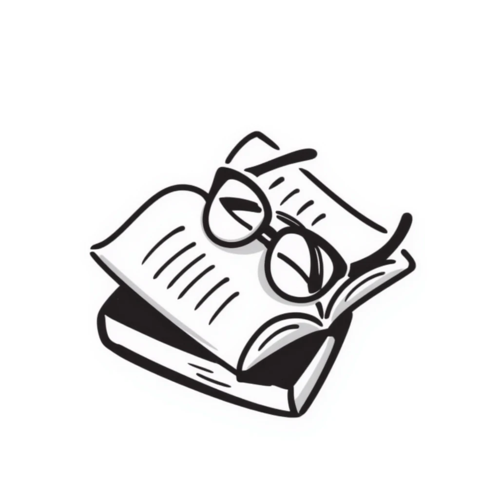 Hand-drawn book with glasses resting on top emoji