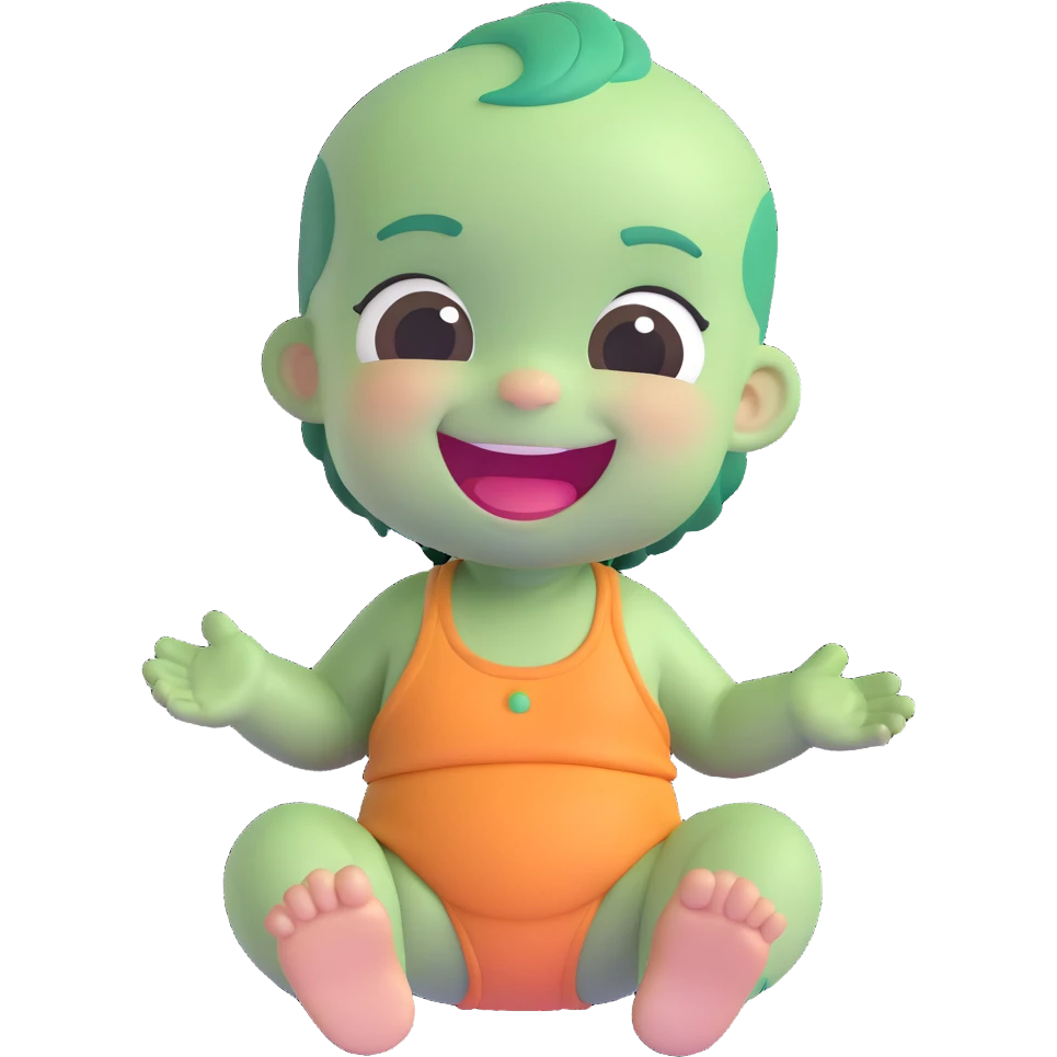 a baby with green skin laughing emoji
