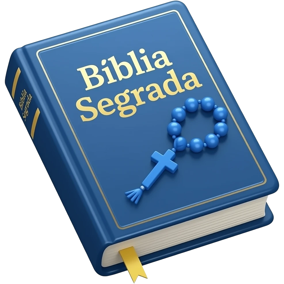 bíblia sagrada azul com rosário azul e título escrito Bíblia Sagrada emoji