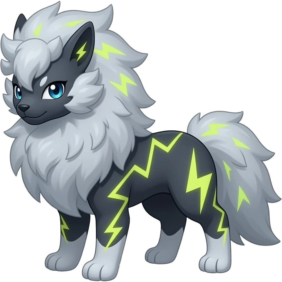 Storm-Grey Cloud-Swirled Heavy-Maned Thunder-Marked Electric Luxray-Manectric hybrid creature (full body) emoji