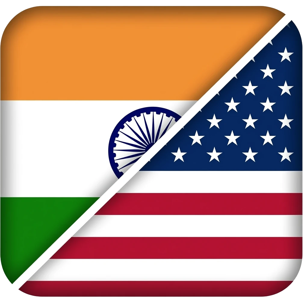 india flag half diagonally and us flag on the outher half and make it rectangular like a normal flag with sharp edges emoji