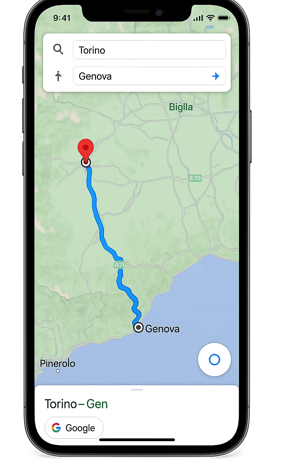 IPHONE CON GOOGLE MAPS APERTO, PARTENZA DA TORINO, ARRIVO A GENOVA emoji