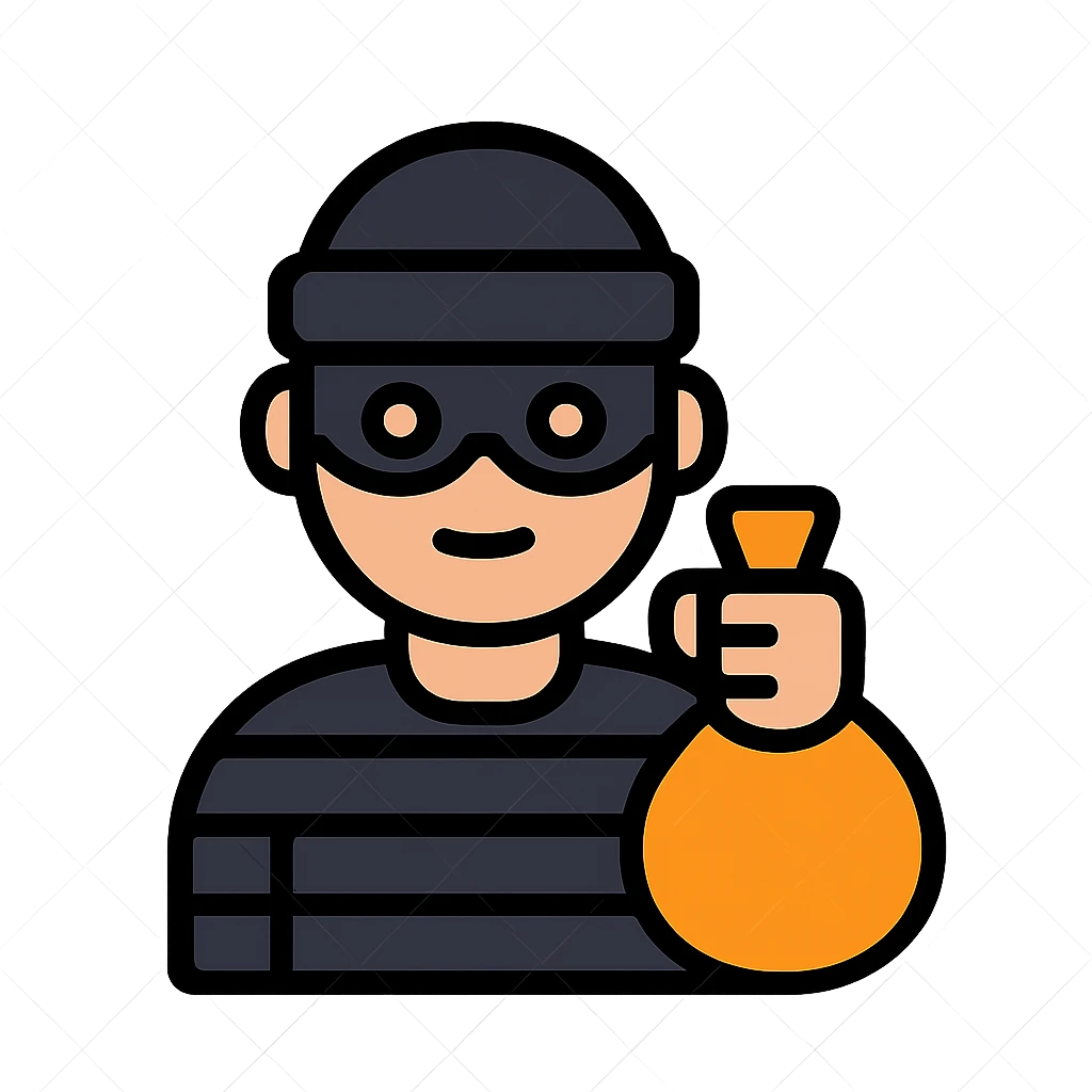 thief character emoji, clean modern icon style, simple and recognizable, wearing a mask and holding a sack emoji