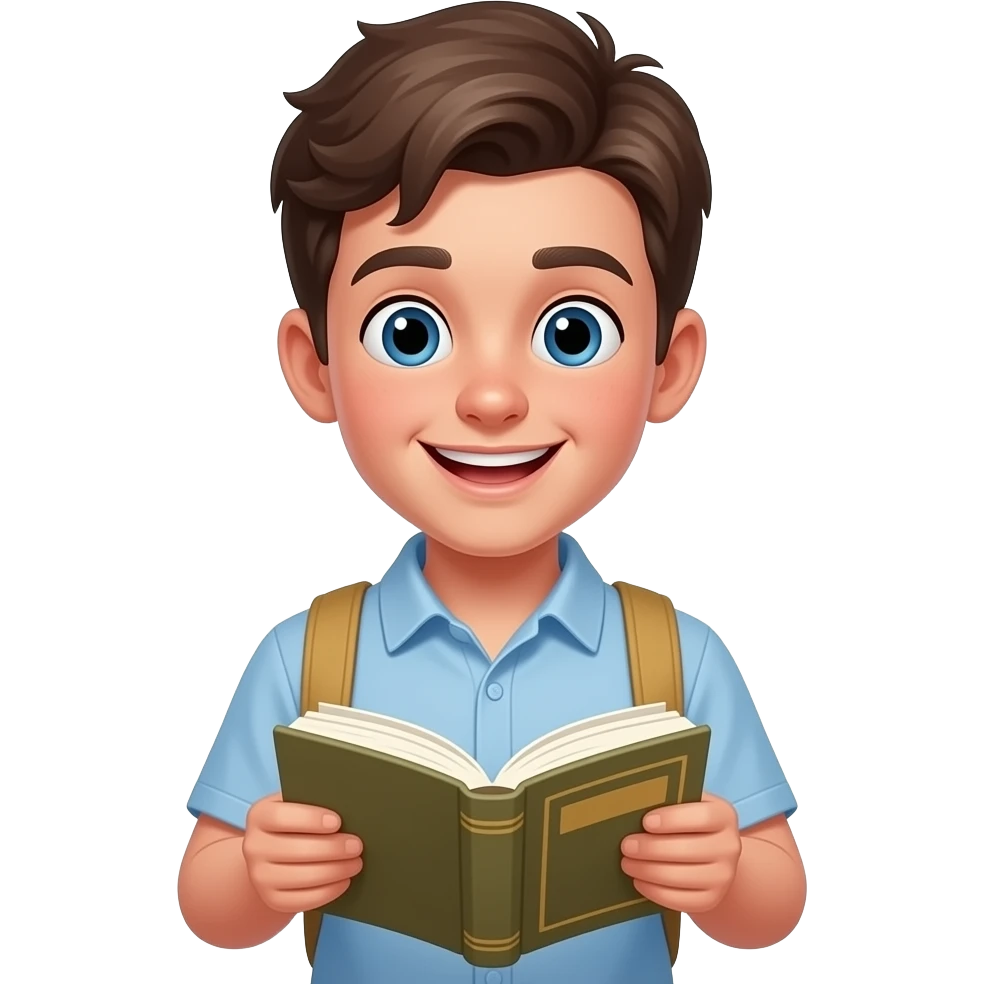 black british teenage boy reading a book looking happy emoji