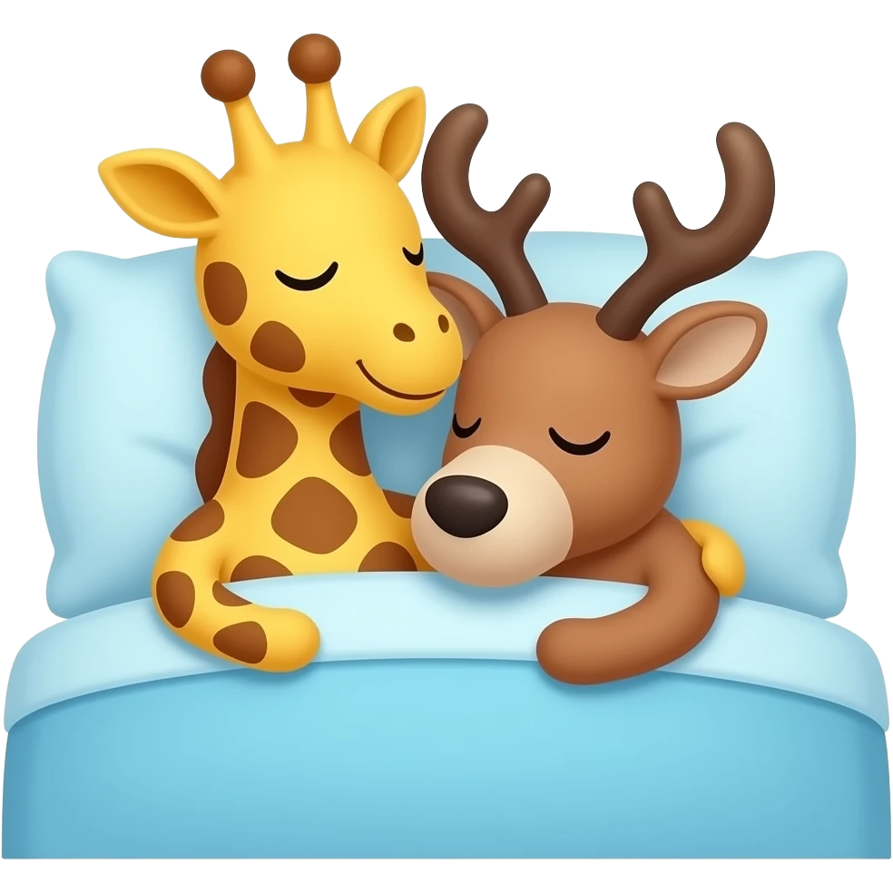 Einfacher Giraffenkopf und Elchkopf kuscheln im Bett emoji
