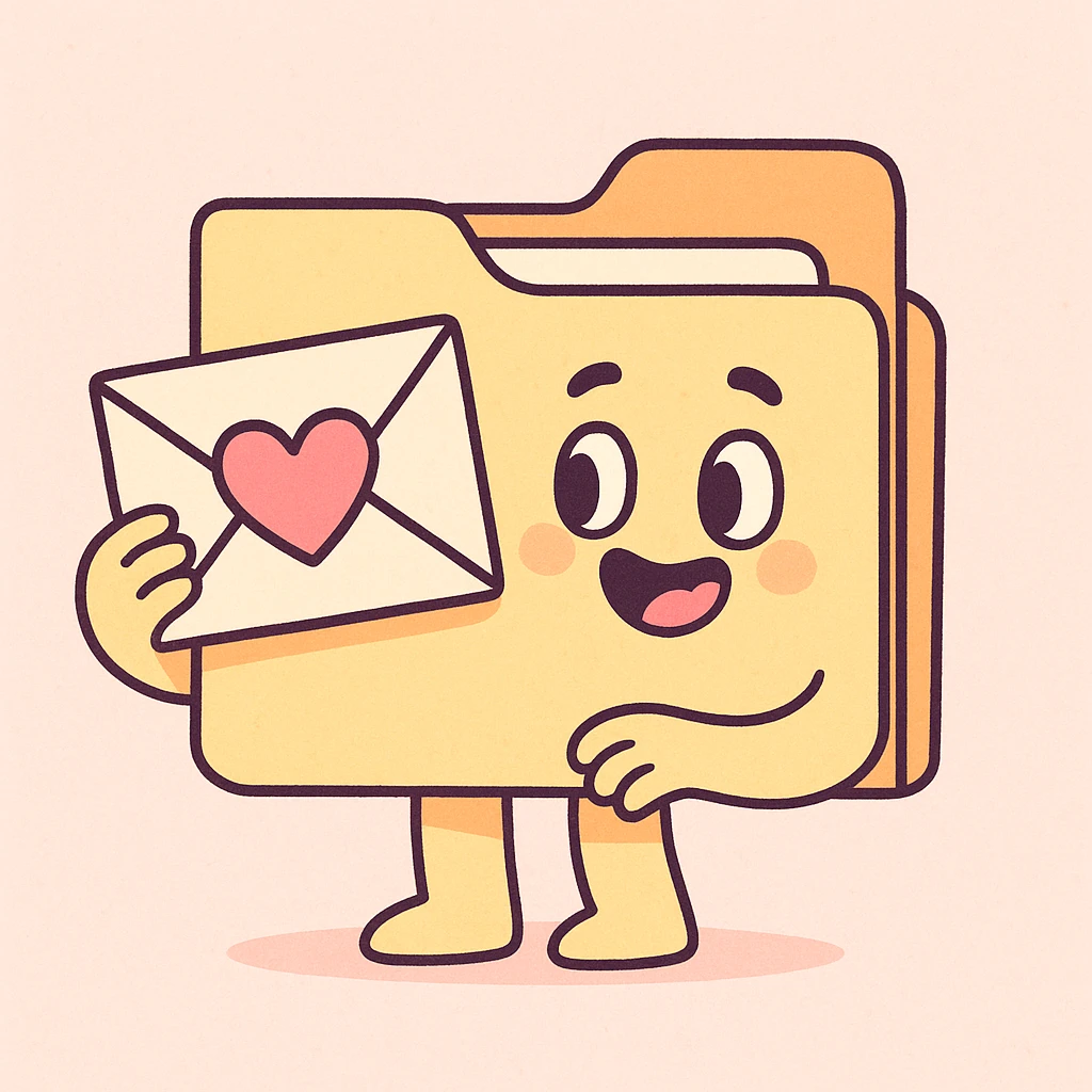 a soft pastel cartoon style illustration of a letter folder with a heart on it emoji