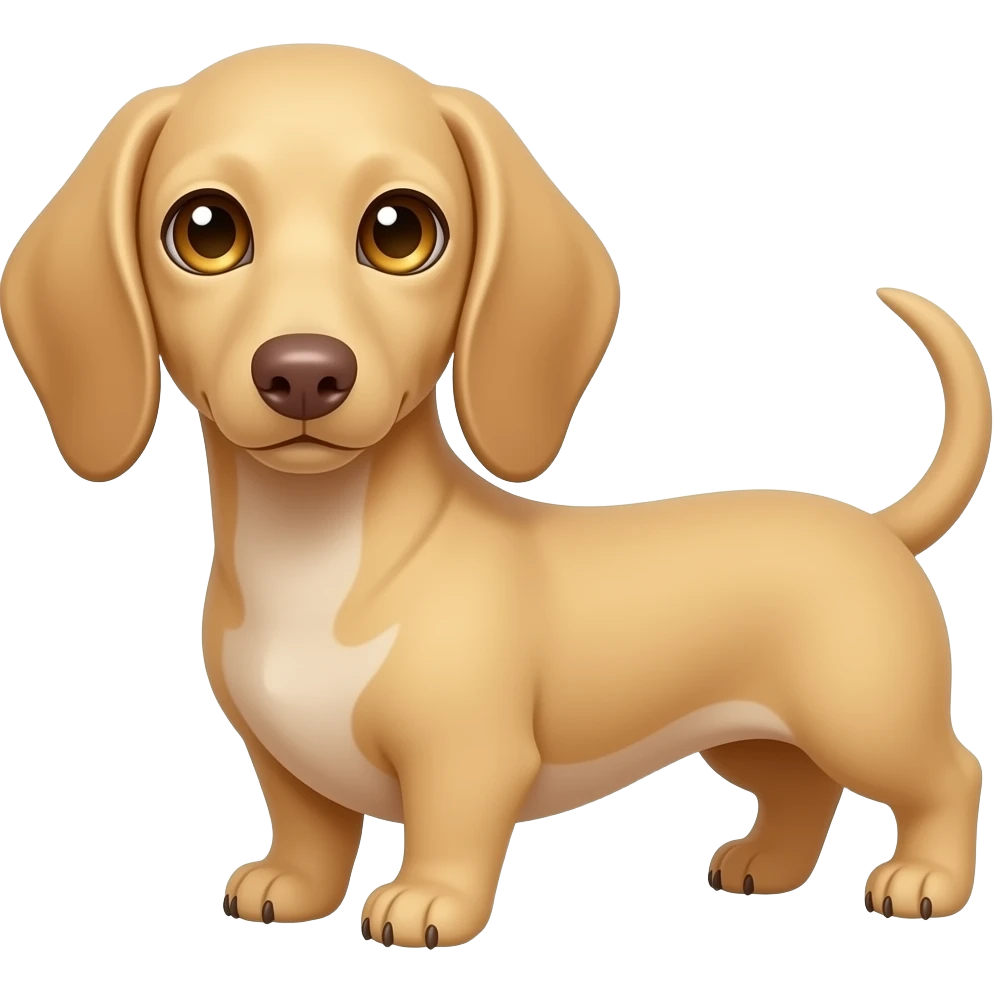 A small, thin dachshund with a cream blonde coat; gold colored eyes and a pinkish brown nose; small white mark on its chest emoji