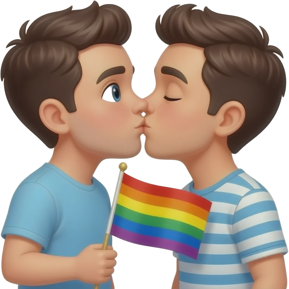 gay person with a gay flag kissing another gay emoji