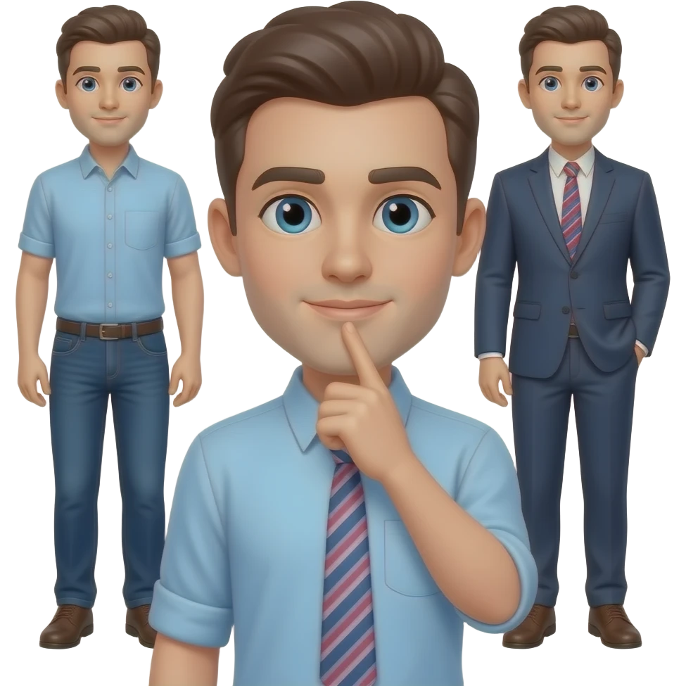 Man deciding between jeans or slacks emoji