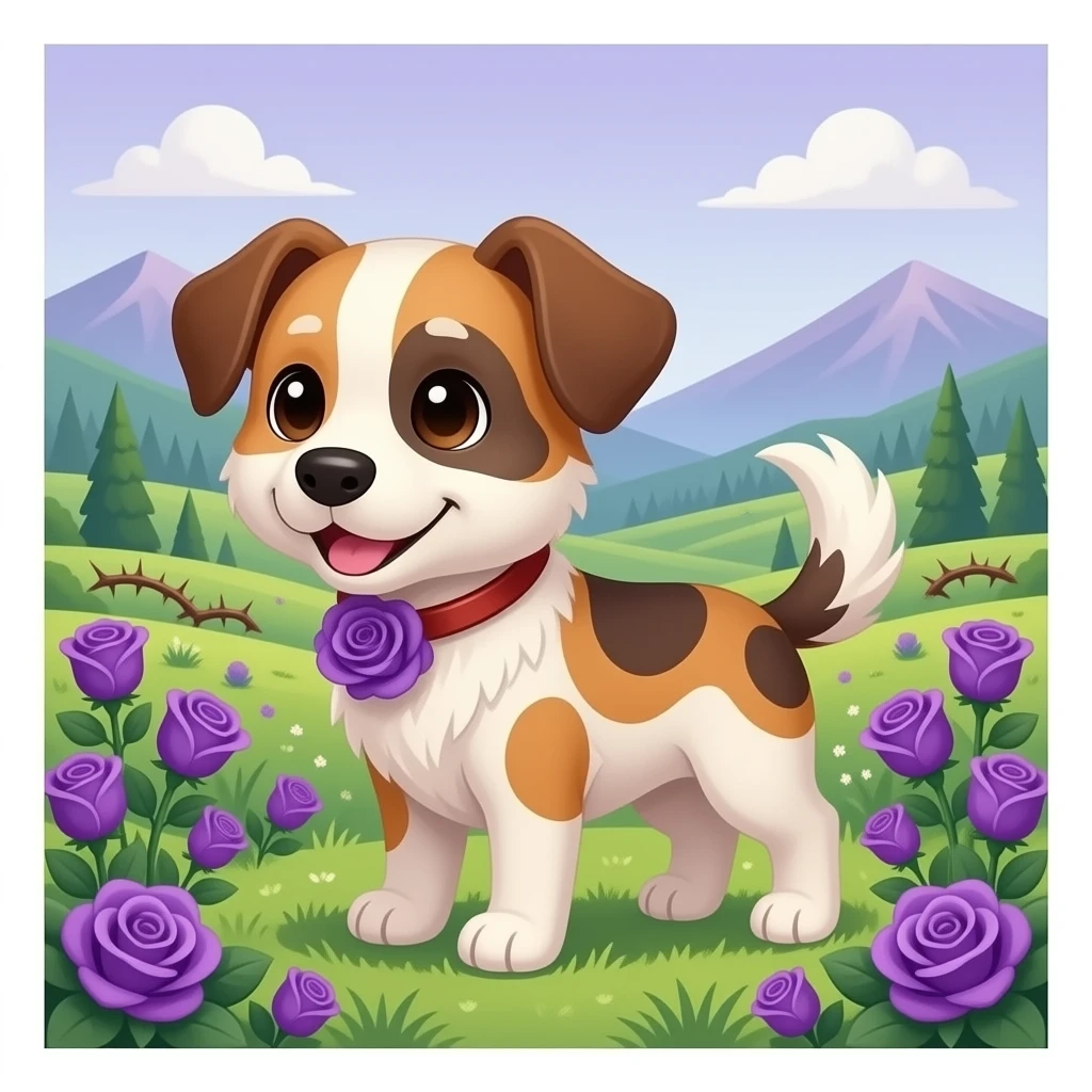 Cut out of Cute dogs with purple roses and valley of thorns emoji
