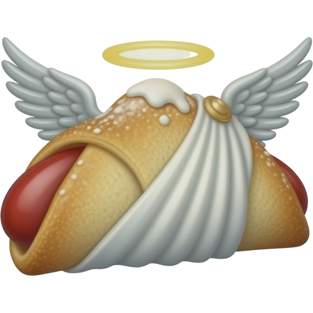 Canolli pastry with a toga and angel wings and a halo emoji
