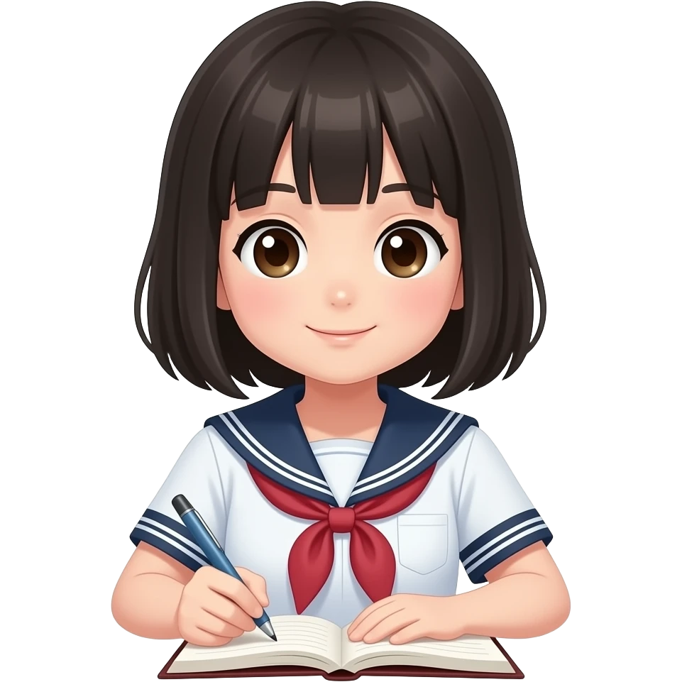japanese school girl writing diary emoji