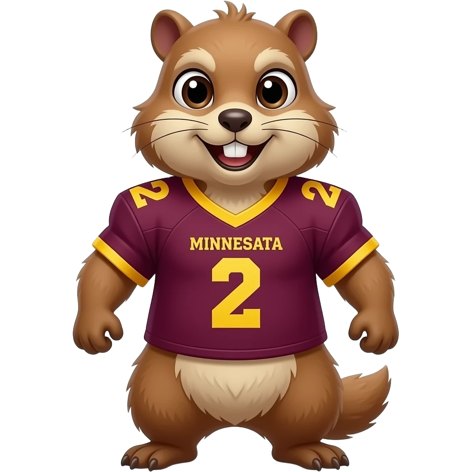 gopher wearing a minnesota jersey number 2 in maroon and th gopher looks tuff emoji