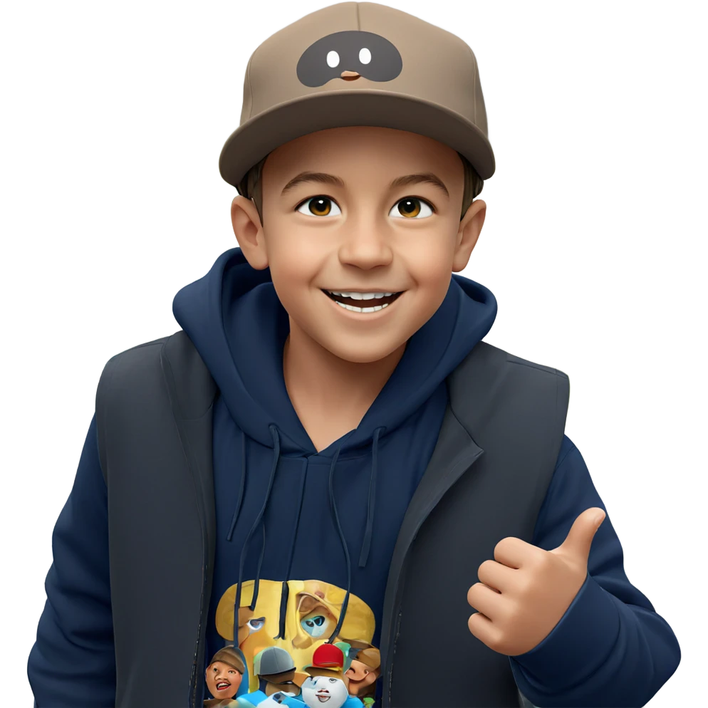 happy boy outdoors with hat emoji