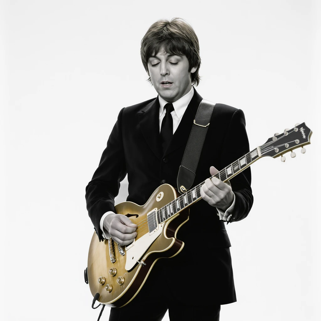 Paul McCartney playing guitar suit emoji