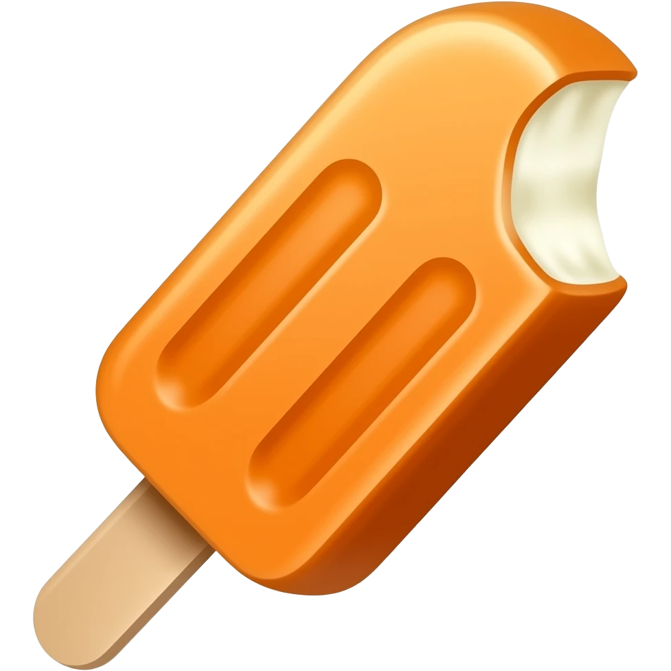 A solid Orange ice cream bar emoji, with a bite out at the top right exposing the white inside. Make the bar 45⁰ emoji
