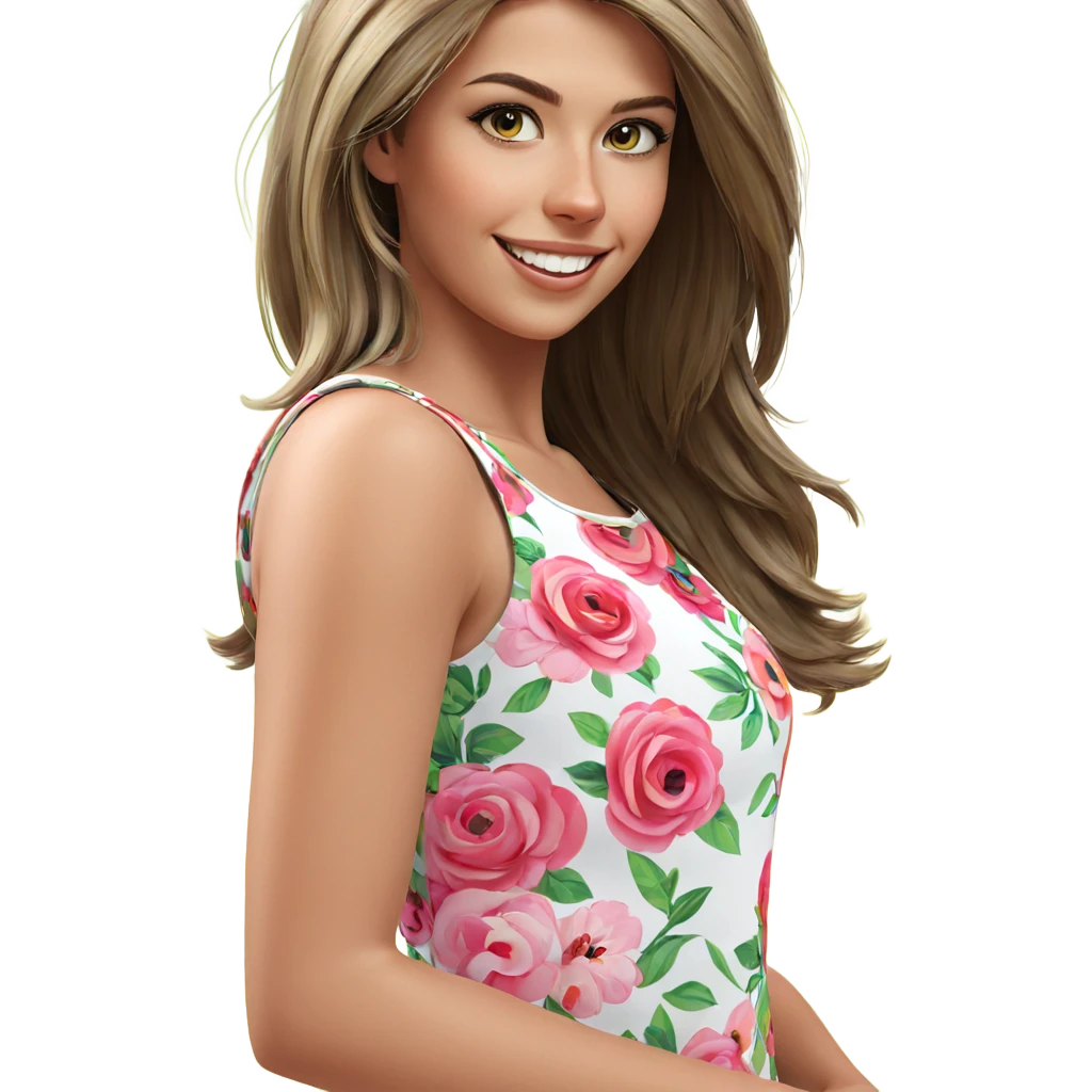 smiling girl with floral prints emoji