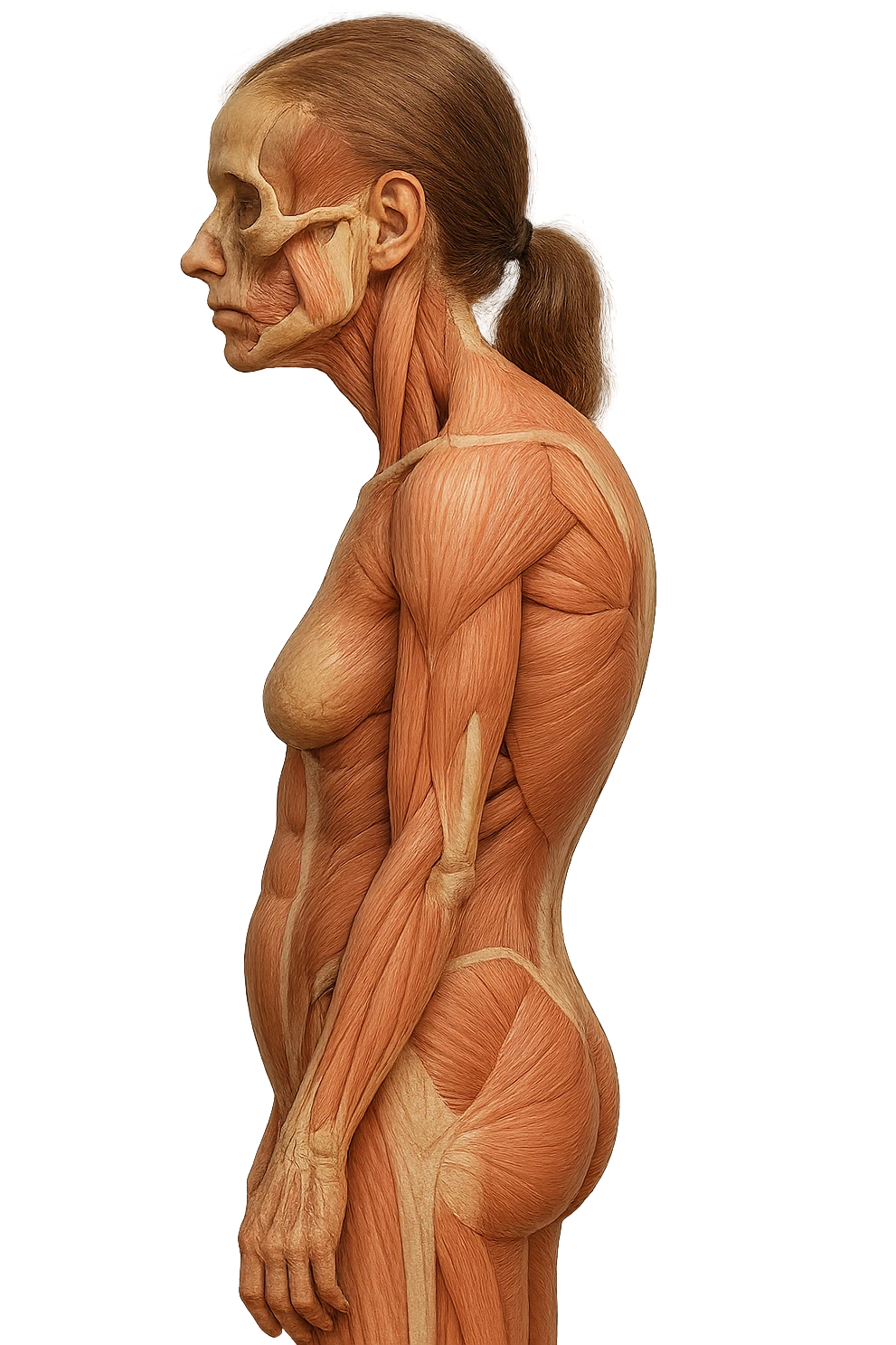 corpo umano anatomico di una donna di profilo con postura errata e spalle curve in avanti
IPERREALISTICO 4K emoji