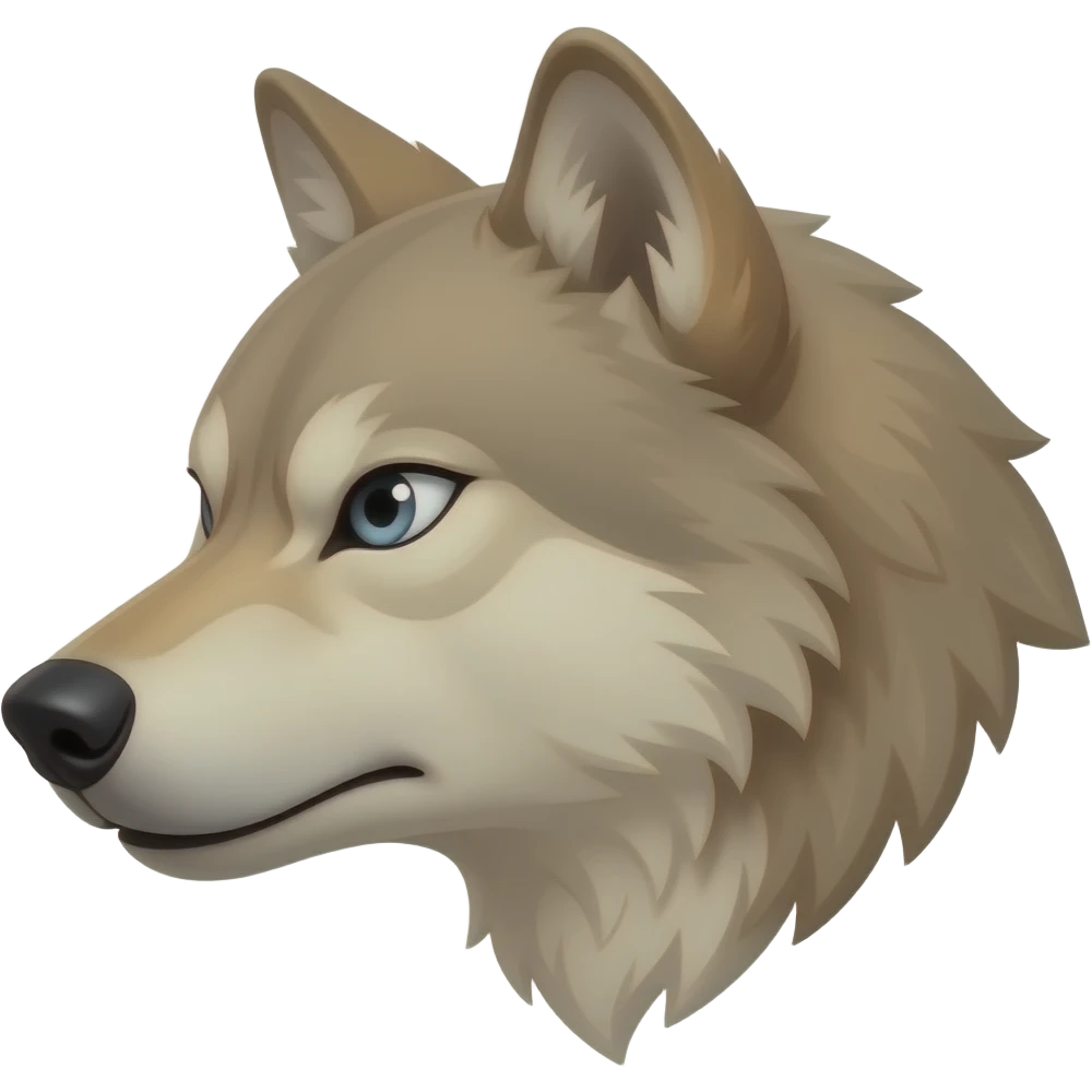 Real Realistic Turn sideways angry beige wolfhead Turn sideways real light blue gray eyes emoji