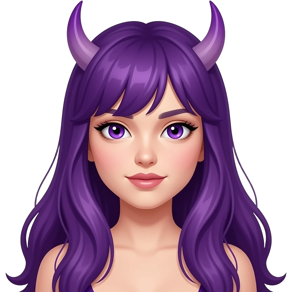 sexy girl with long purple hair and purple eyes with horns emoji