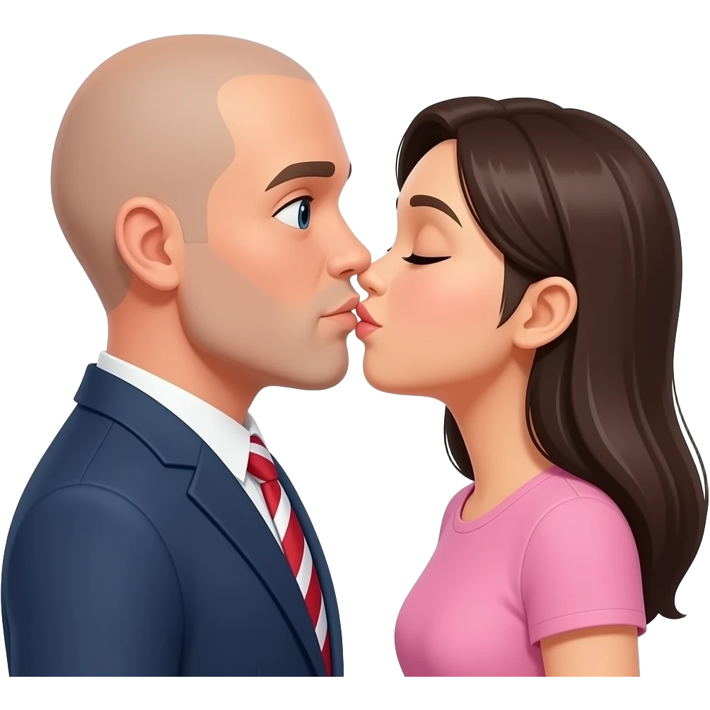 American  man bald man kissing Asian women emoji