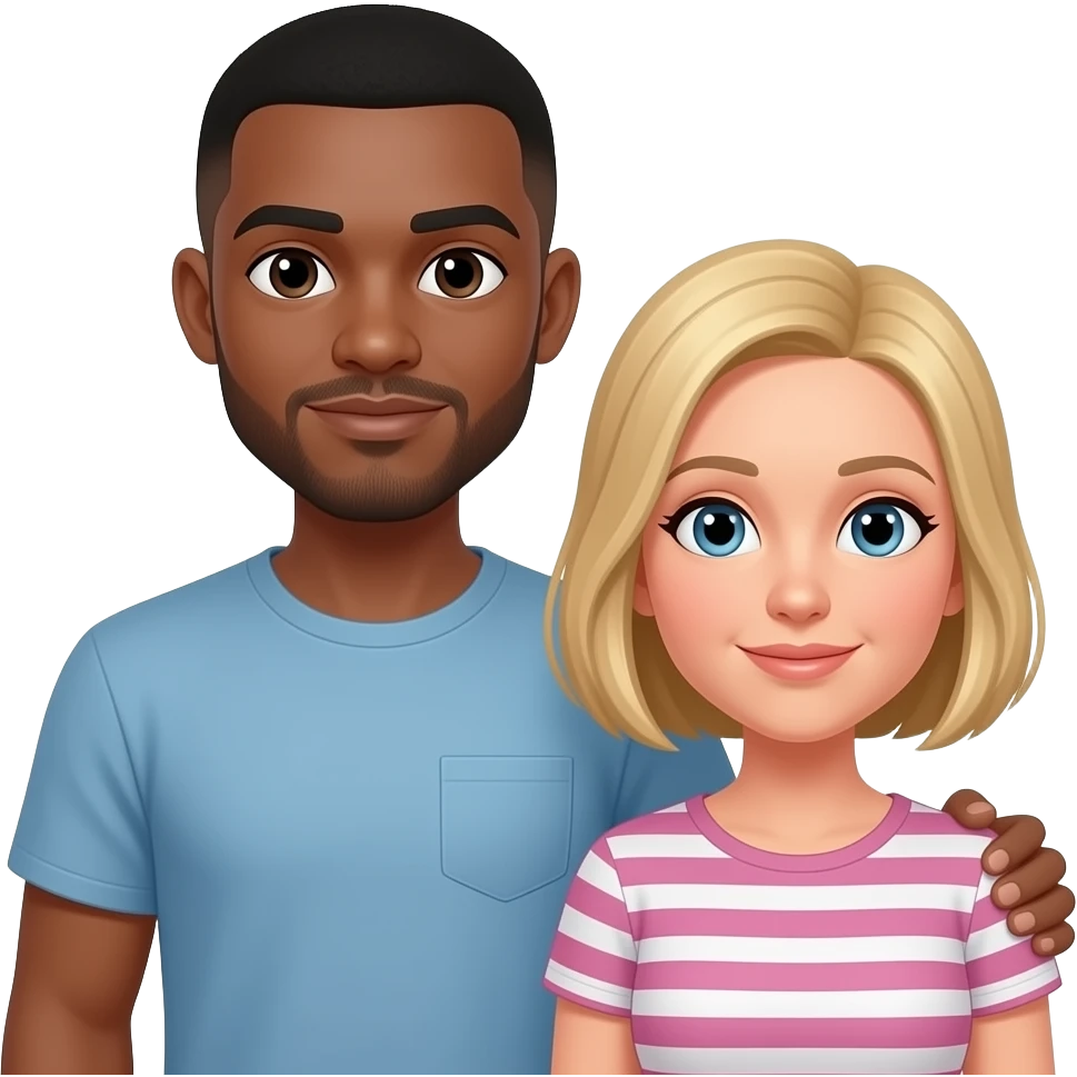 Tall, Bi-racial male, buzz cut black hair, with some facial hair, holding an average sized, slightly tanned skinned, woman, with short, blonde hair emoji