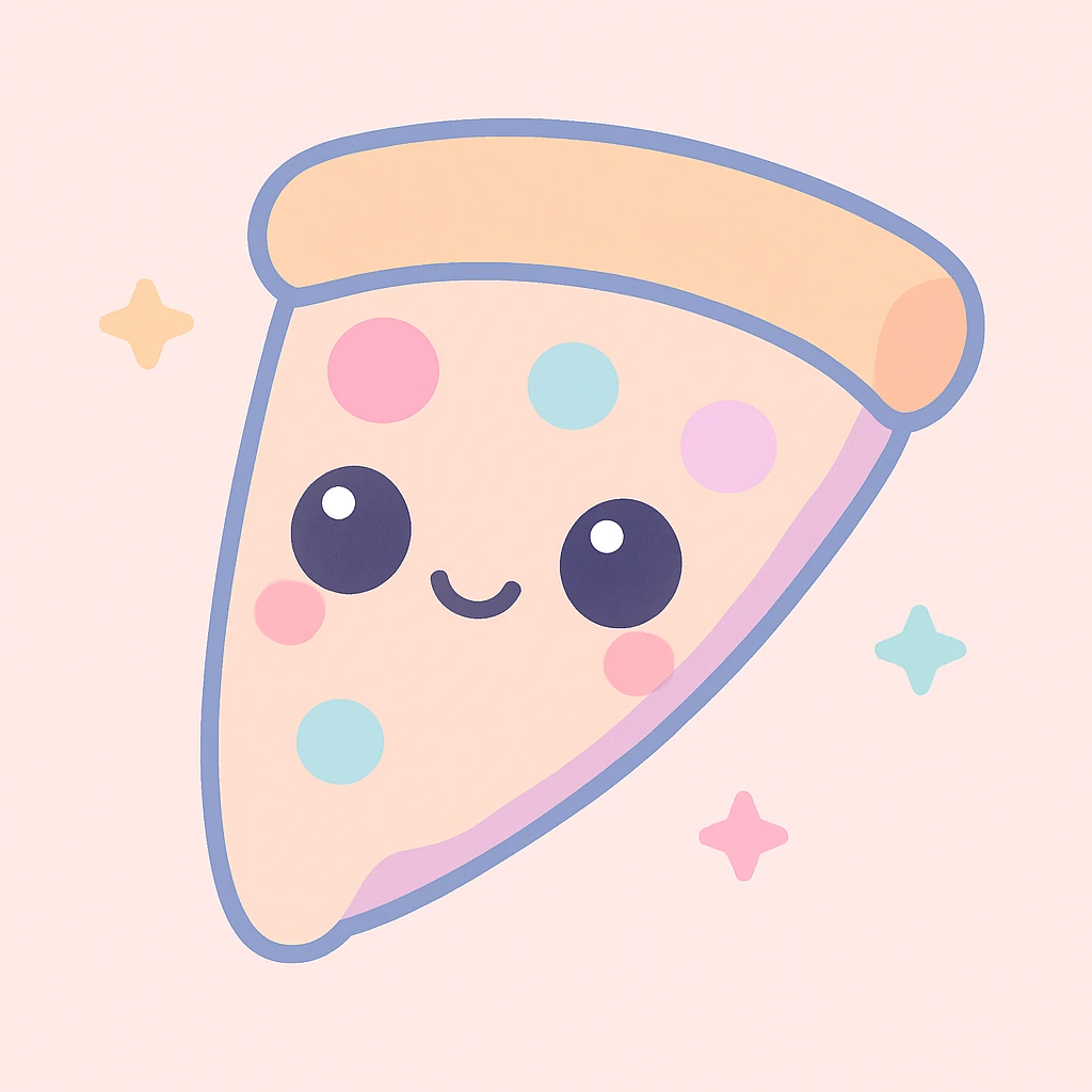 slice of pizza with a happy face, kawaii style emoji