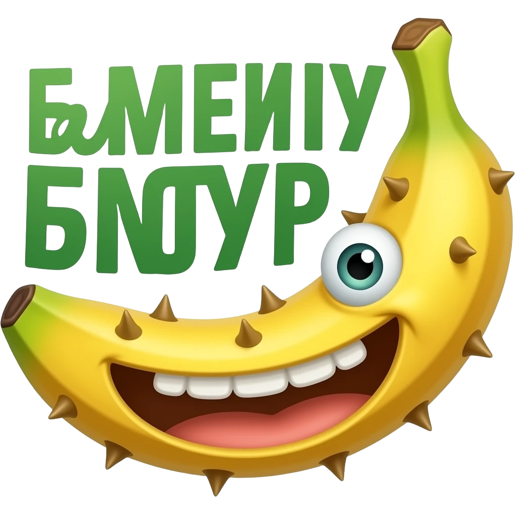 A toothy, funny, prickly banana cucumber with the Russian text "БАНОГУР". emoji