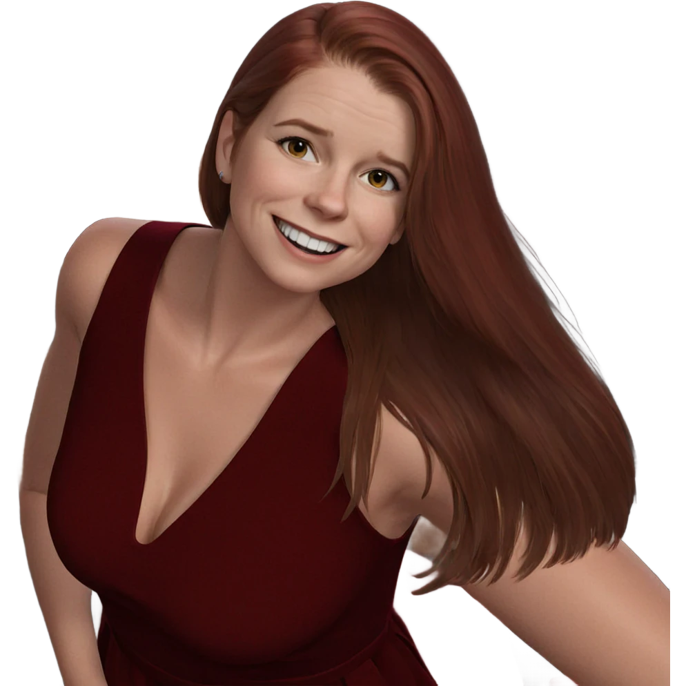 smiling girl in red dress emoji