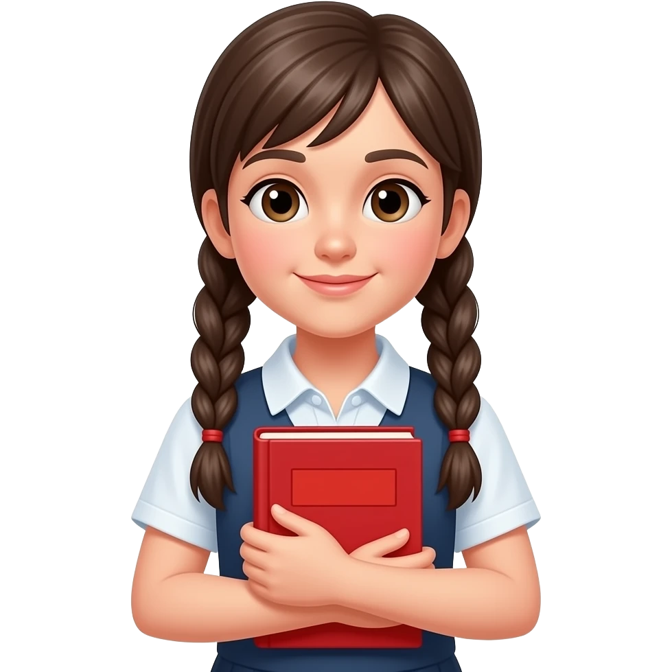 girl student close up and hold vibrant red book in front of their chest and two sided braid emoji