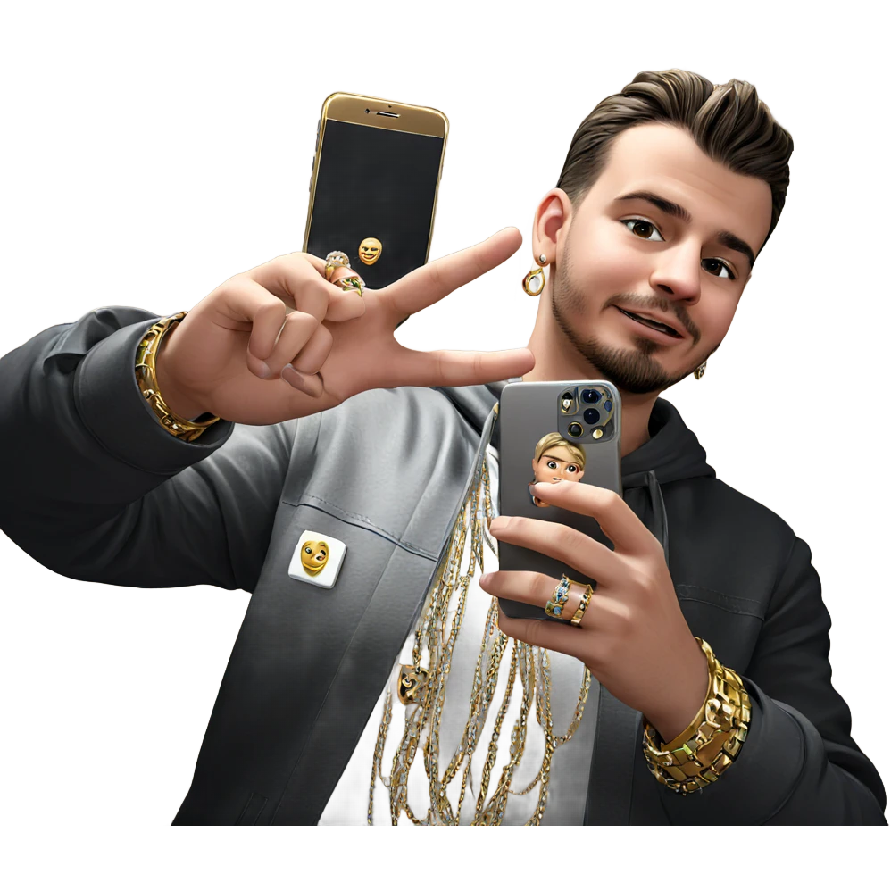 boy with jewelry selfie emoji