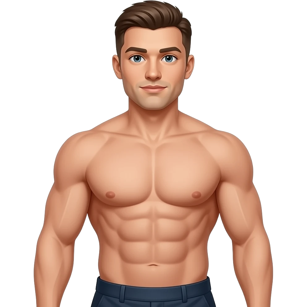 Männlicher muskulöser Körper, Brust, Bauch Arme, Hüfte, Mund und Kiefer sollen zu sehen sein,  Gesicht nicht emoji