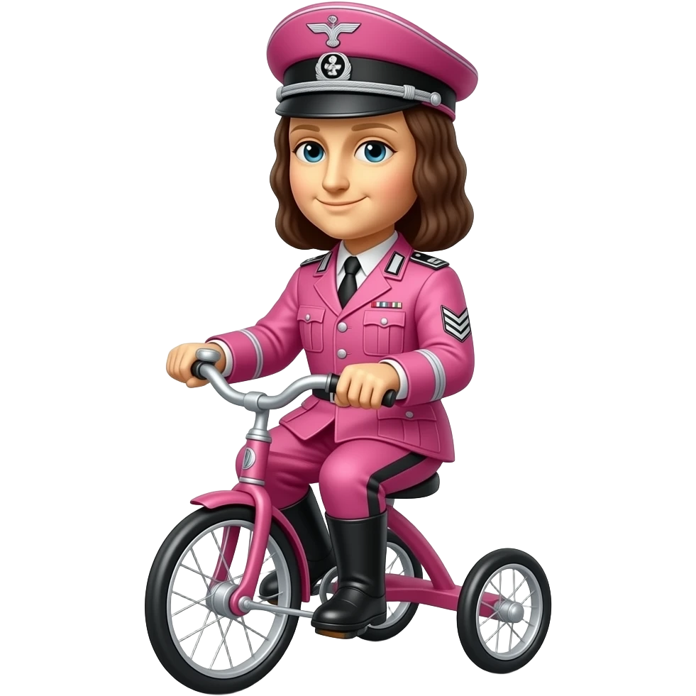Mona Lisa in a pink german uniform from world war 2 rides a tricycle emoji