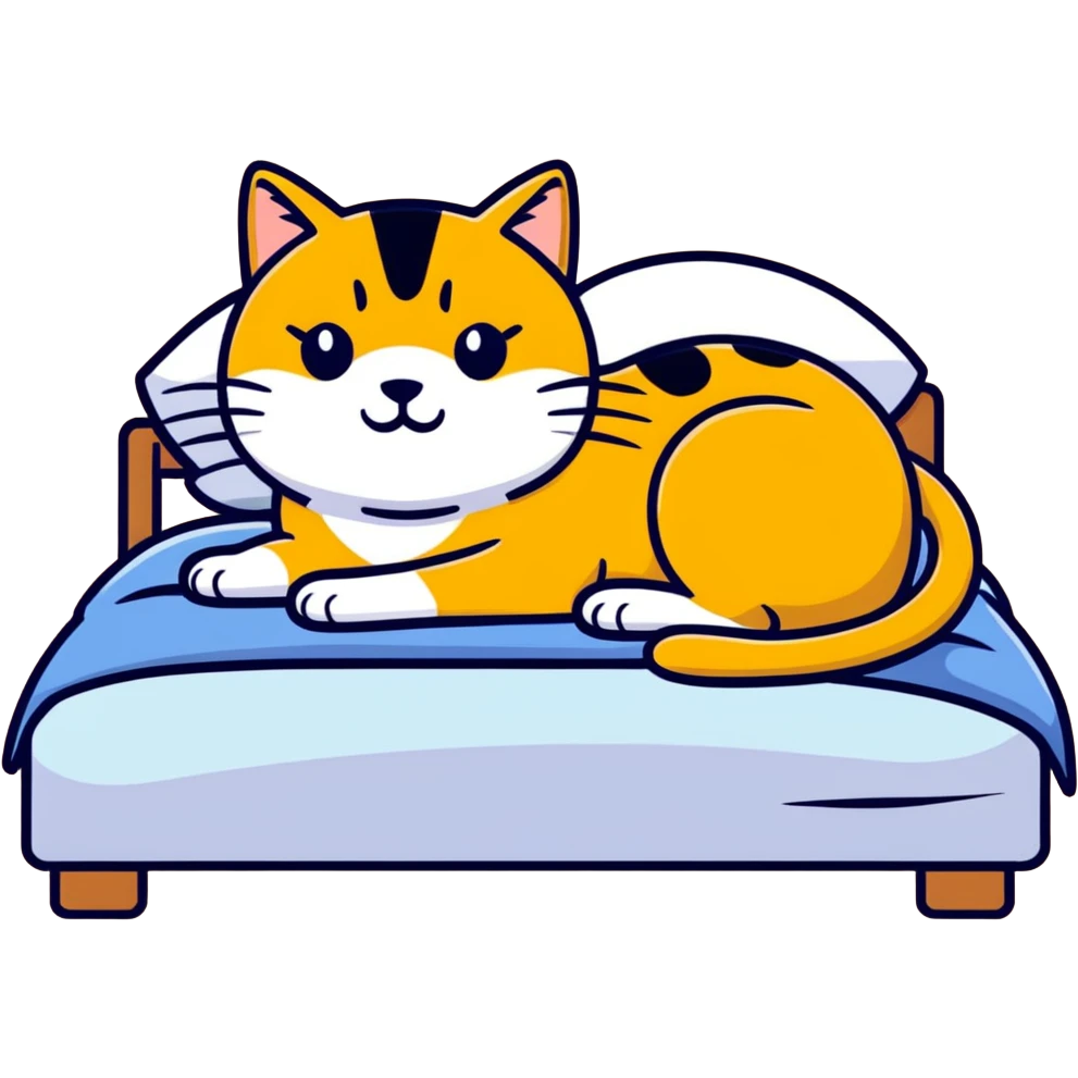 Golden cat on a bed emoji