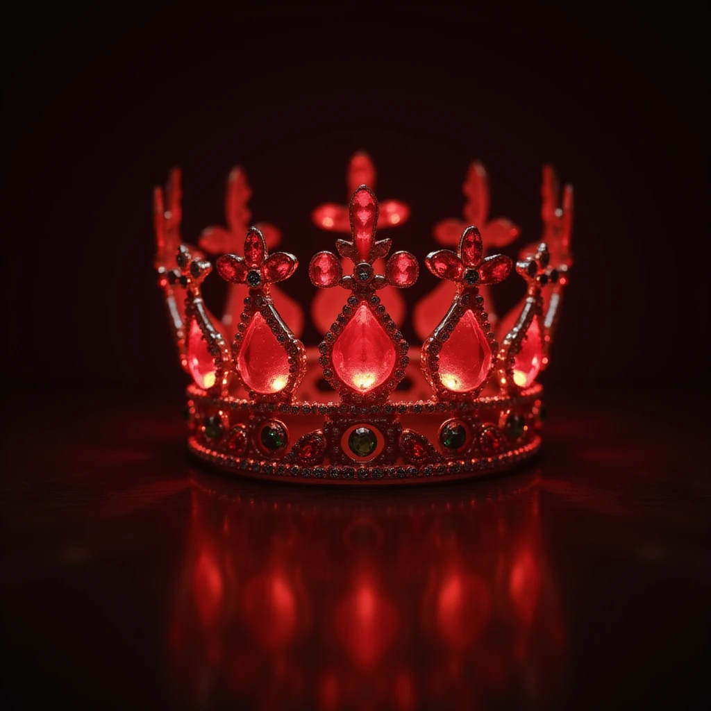 realistic glowing red crown with gems, dramatic lighting, high detail emoji