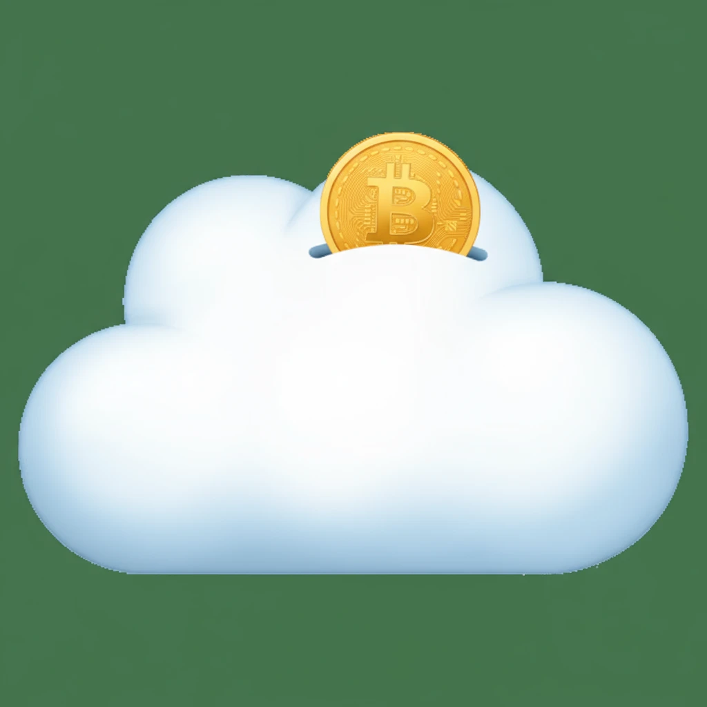 В той же стилистике сгенерируй иконку облака-копилки, из которой торчит биткоин, прозрачный фон emoji