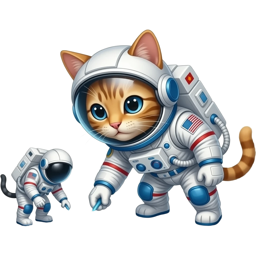 make a lunar cat like a astronaut finfing water human like emoji