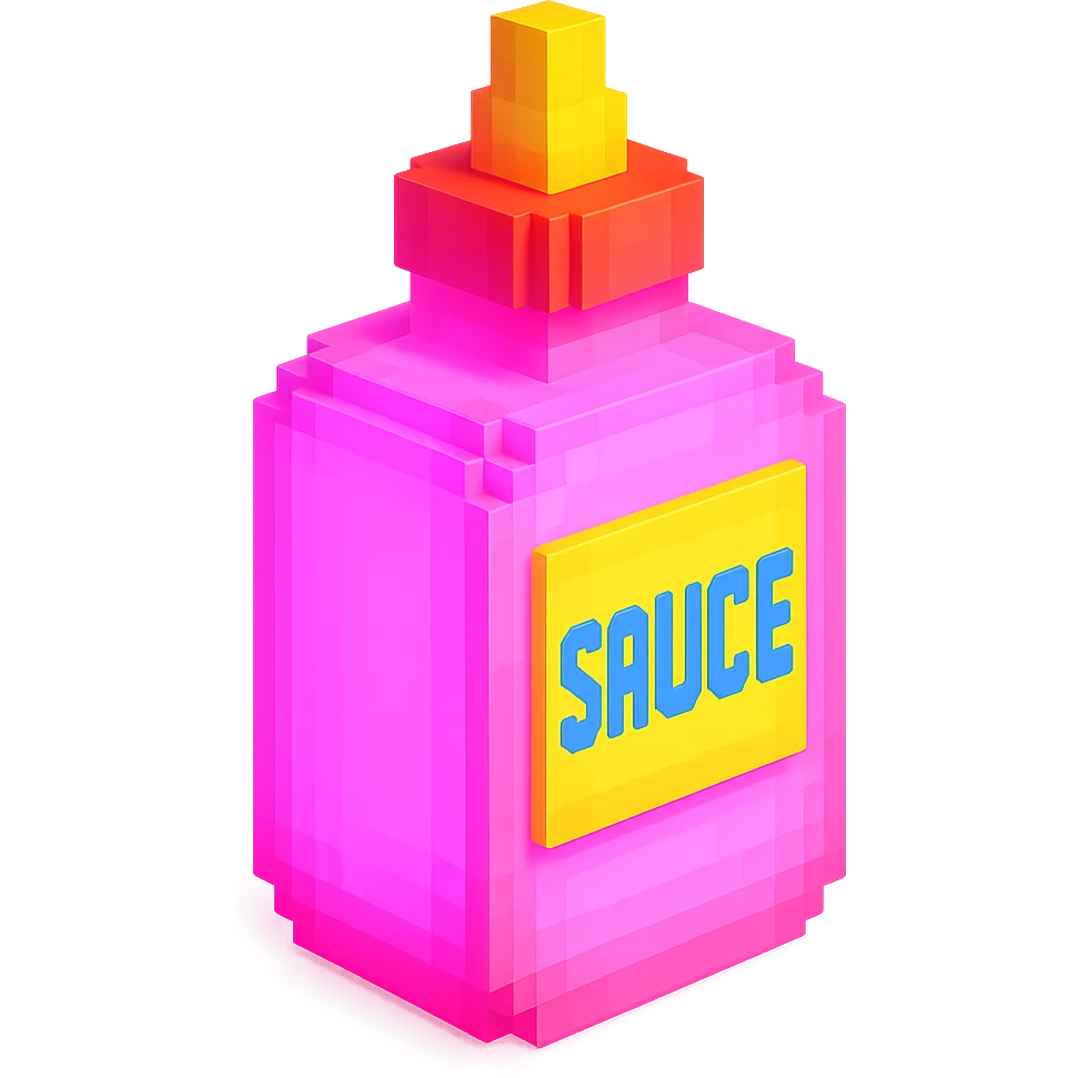 сделай соус из фастфуда розовый светящийся с надписью sauce, no background  emoji