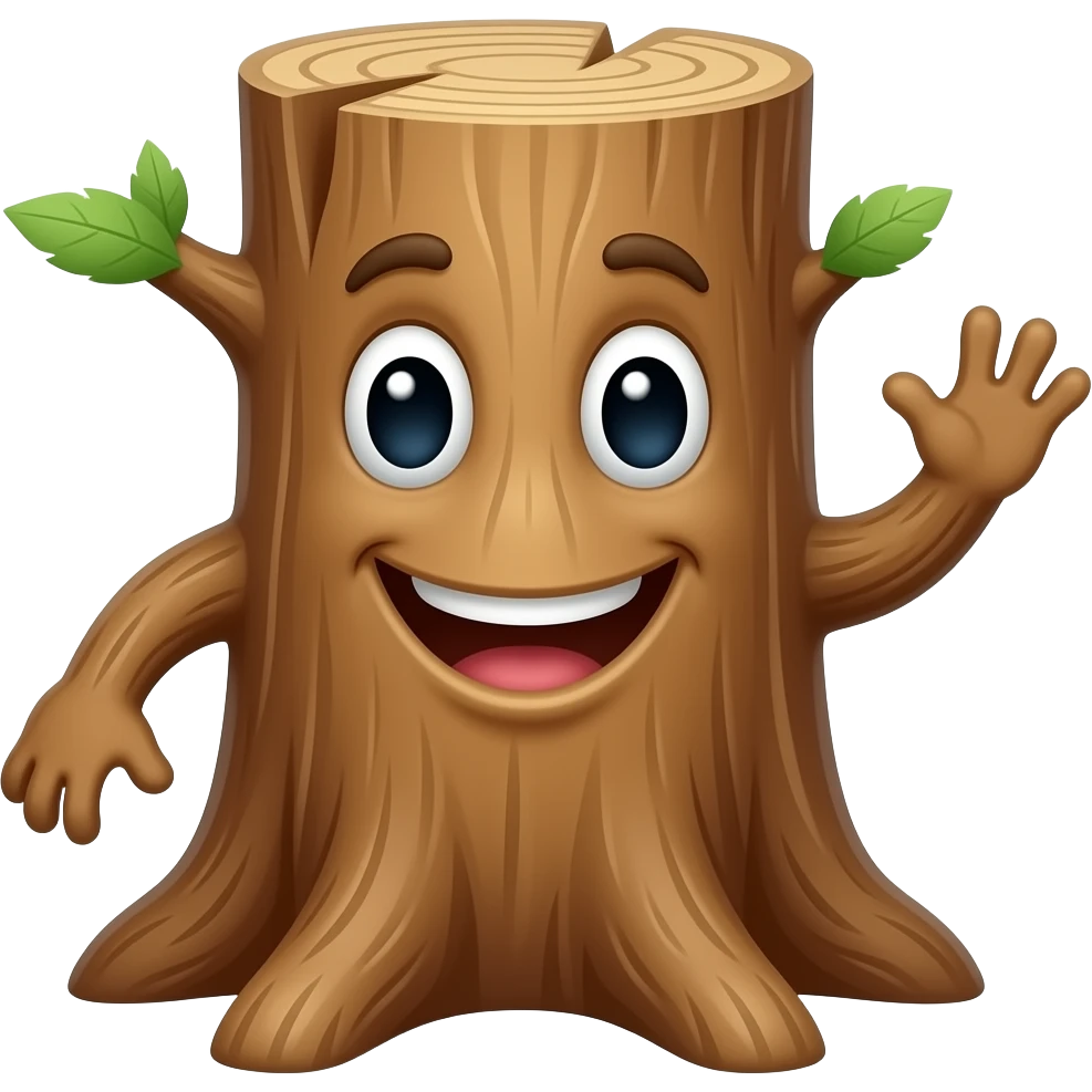 a happy tree trunk waving emoji