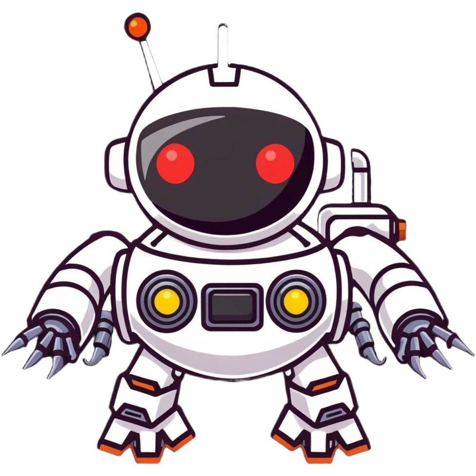 Evil robot with laser eyes and mechanical arms emoji