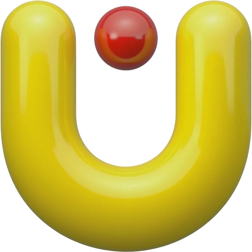 a bright yellow long 'U' shape (Tilak) with a vibrant red circular dot (Chandlo) placed exactly in the center of the U. The texture should be smooth and glossy emoji