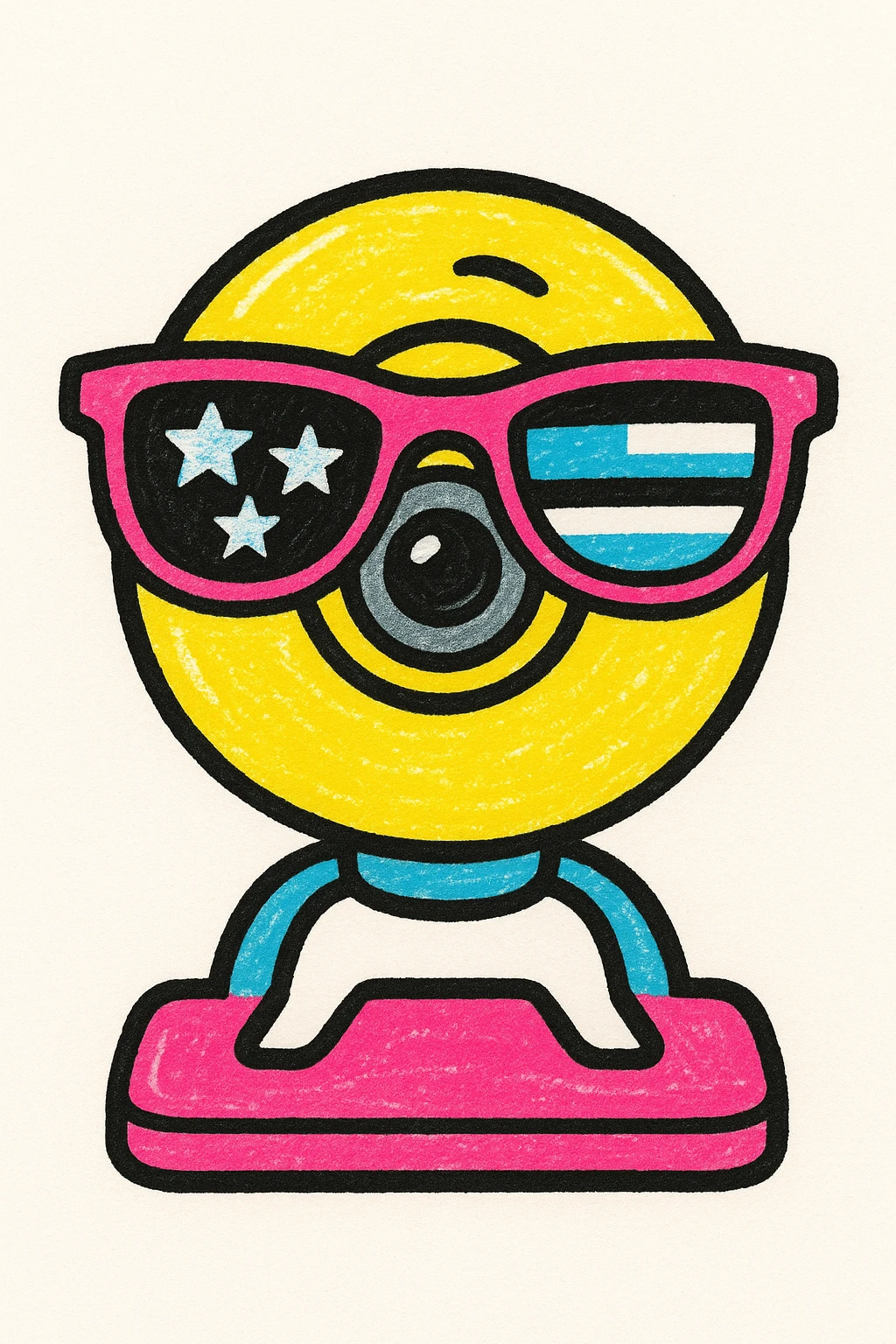 webcam camera with sunglasses and stars and stripes background, patriotic 4th of July celebration, colorful and vibrant style emoji