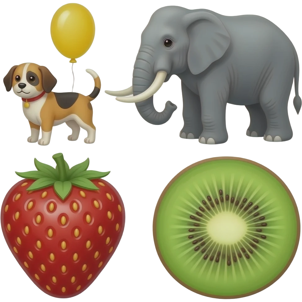 Aa🍎 Bb🎈Cc🐱 Dd🐕Ee🐘🦣1🍓 2🍓🥝 emoji