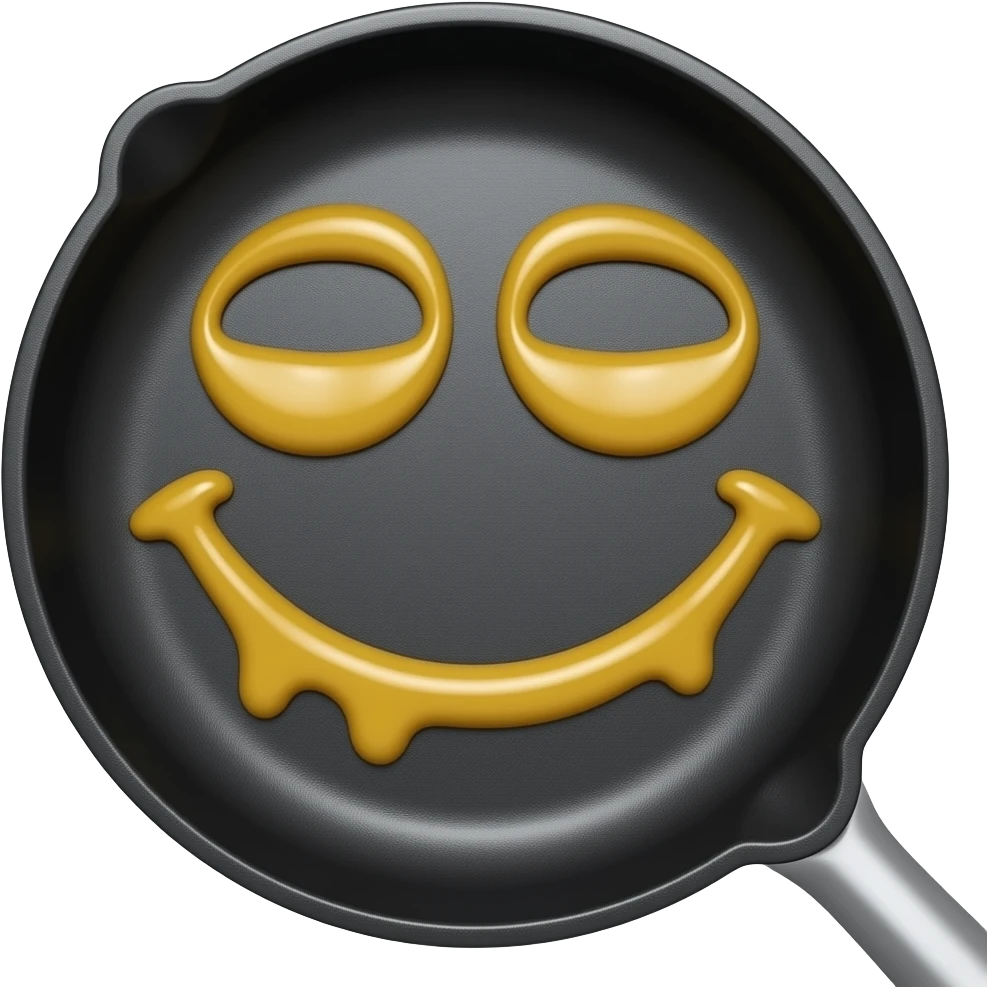 smiling face skillet - with eyes containing yellow sauce- smiling face on the bowl, not inside of it emoji