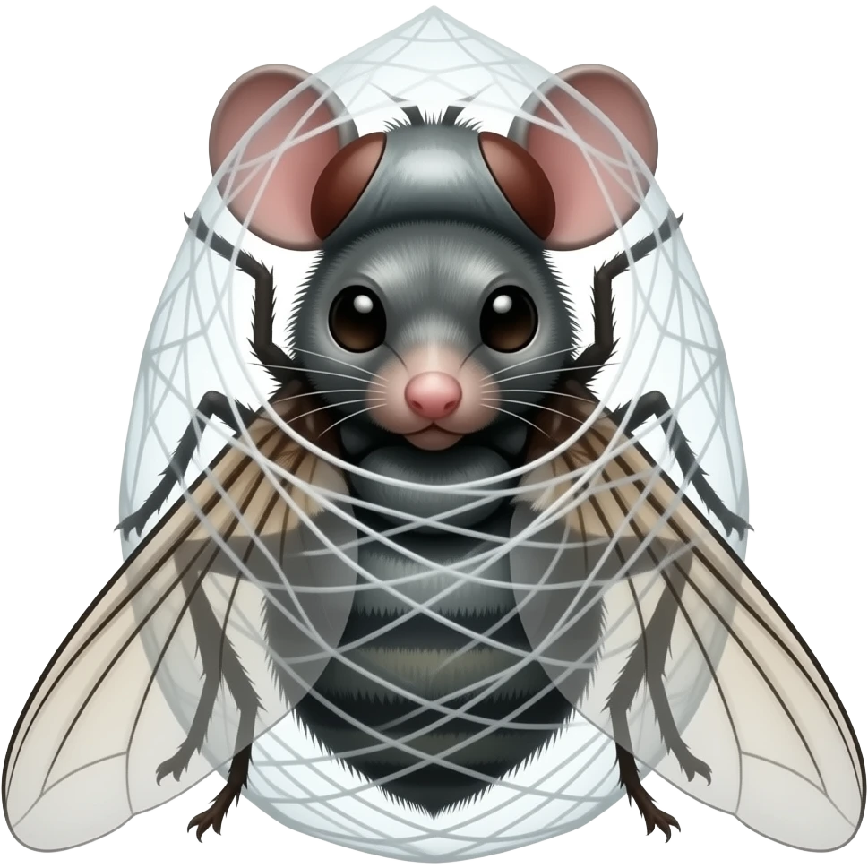 Fully cocooned mouse fly hybrid wrapped in spider silk emoji